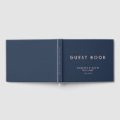 Moderne Navy Blue en Blush Monogram Huwelijk Gastenboek (Volledig)