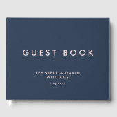 Moderne Navy Blue en Blush Monogram Huwelijk Gastenboek (Voorkant)