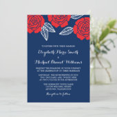 Moderne Navy Blue en Red Rose Huwelijksuitnodiging Kaart (Staand voorkant)