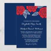 Moderne Navy Blue en Red Rose Huwelijksuitnodiging Kaart (Voorkant / Achterkant)