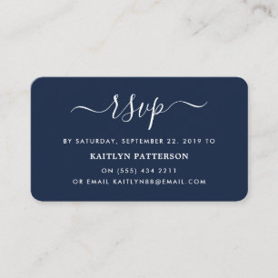 Moderne Navy Blue en White Simple Script RSVP Informatiekaartje
