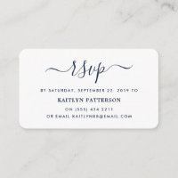 Moderne Navy Blue en White Simple Script RSVP