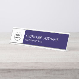 Moderne Navy Blue en Wit - Voeg Logo, Naam, Titel  Bureau Naambordje