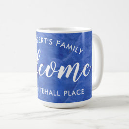 Moderne Navy Blue Familie Naam Welkom Koffiemok