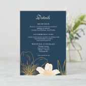 Moderne Navy Blue Flower Wedding Enclosure kaarten (Staand voorkant)