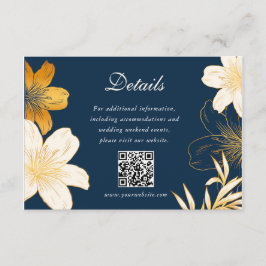 Moderne Navy Blue Flower Wedding Enclosure Kaarten