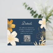 Moderne Navy Blue Flower Wedding Enclosure Kaarten (Staand voorkant)