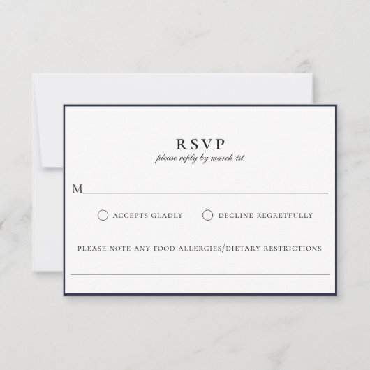 Moderne Navy Blue Food Allergy RSVP-kaart RSVP Kaartje (Voorkant)