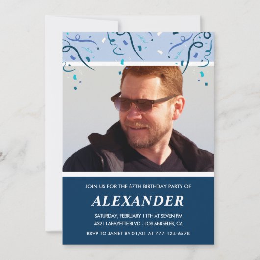 Moderne Navy Blue Foto Man 67e verjaardag  Kaart (Voorkant)
