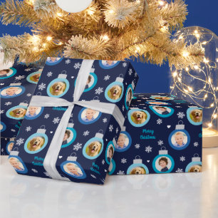 Moderne Navy Blue Foto Ornament Merry Christmas Cadeaupapier
