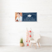 Moderne Navy Blue Gefeliciteerd Afstudeerfoto Spandoek (Insitu)