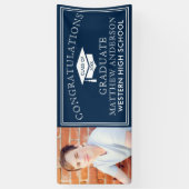 Moderne Navy Blue Gefeliciteerd Afstudeerfoto Spandoek (Verticaal)