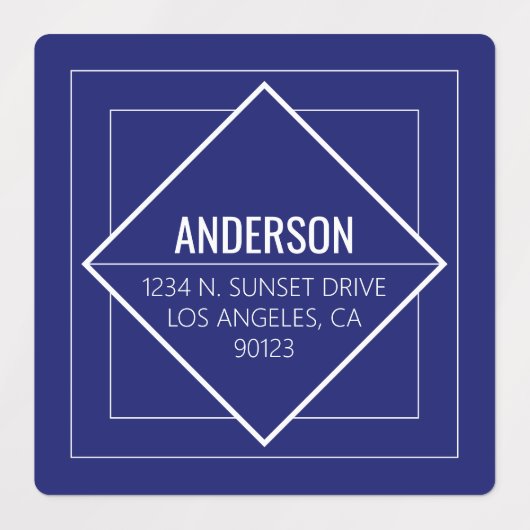 Moderne Navy Blue Geometrische Retouradres  Labels (Design 3)