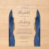 Moderne Navy Blue Gold Agaat Boog Huwelijk Acryl Uitnodigingen (Voorkant)