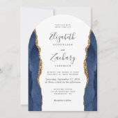 Moderne Navy Blue Gold Agaat Boog Huwelijk Kaart (Voorkant)