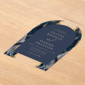 Moderne Navy Blue Gold Agaat Huwelijk Elegant Acryl Uitnodigingen (Laagn)