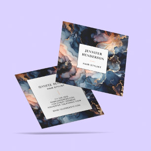 Moderne Navy Blue Gold Glitter Agaat Waterverf Vierkante Visitekaartje