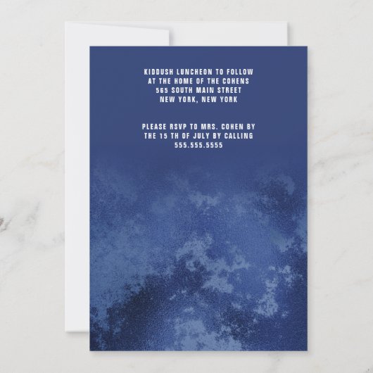 Moderne Navy Blue Grunge Star van David Bar Mitswa Kaart (Achterkant)