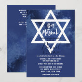 Moderne Navy Blue Grunge Star van David Bar Mitswa Kaart (Voorkant / Achterkant)