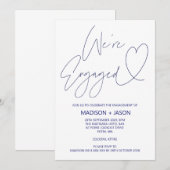 Moderne Navy Blue Heart Engagement Party nodigt ui Kaart (Voorkant / Achterkant)