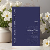 Moderne Navy Blue Kruis Eerste Communie Kaart