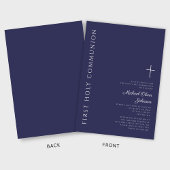Moderne Navy Blue Kruis Eerste Communie Kaart