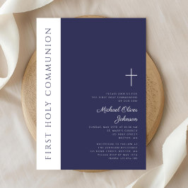Moderne Navy Blue Kruis Eerste Heilige Communie Kaart