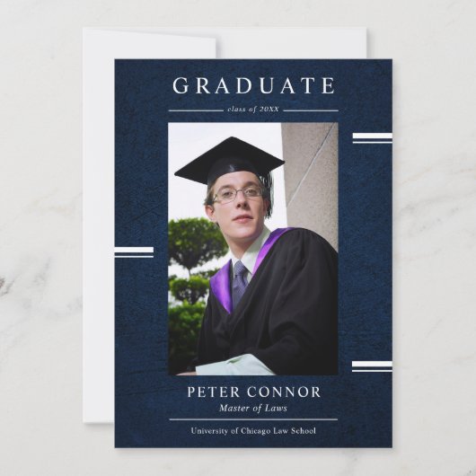Moderne Navy Blue Laag Afstudeerfeest Kaart (Voorkant)