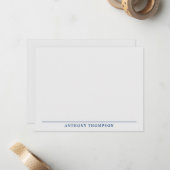 Moderne Navy Blue Line Briefpapier Notitiekaartje (Voorkant / Achterkant in situ)
