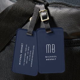 Moderne Navy Blue met Monogram Bagagelabel