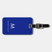 Moderne Navy Blue Minimalistische Monogram Aangepa Bagagelabel (Voorkant horizontaal)
