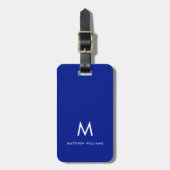 Moderne Navy Blue Minimalistische Monogram Aangepa Bagagelabel (Voorkant verticaal)