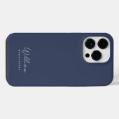 Moderne Navy Blue Monogram Naam Script iPhone Hoesje (Achterkant horizontaal)