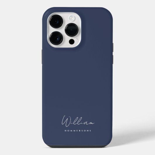 Moderne Navy Blue Monogram Naam Script iPhone Hoesje (Achterkant)