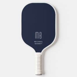 Moderne Navy Blue Monogram Pickleball Paddle