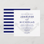 Moderne Navy Blue Nautical Anchor Trouwdag Kaart (Voorkant / Achterkant)