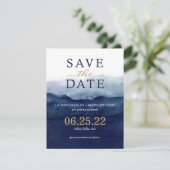 Moderne Navy Blue Ombre Watercolor Save the Date (Staand voorkant)