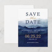 Moderne Navy Blue Ombre Watercolor Save the Date (Voorkant / Achterkant)