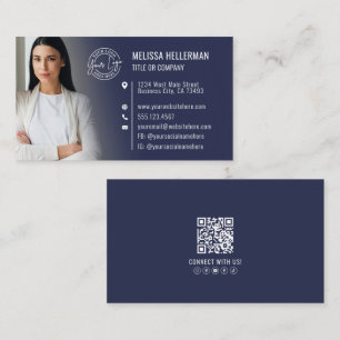 Moderne Navy Blue Professionele QR Code Foto Logo Visitekaartje