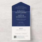 Moderne Navy Blue QR Code Elegante bruiloft All In One Uitnodiging (Binnen)