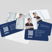 Moderne Navy Blue QR Code Foto Netwerken Visitekaartje