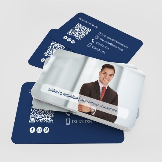 Moderne Navy Blue QR Code Foto Netwerken Visitekaartje