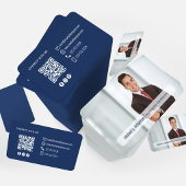 Moderne Navy Blue QR Code Foto Netwerken Visitekaartje