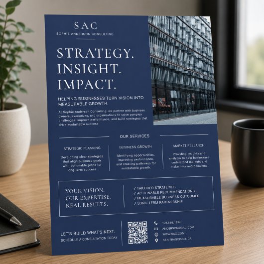 Moderne Navy Blue QR Code Professionele Consultant Flyer