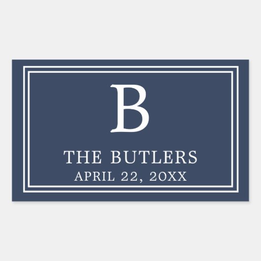 Moderne Navy Blue Rechthoekige Sticker (Voorkant)
