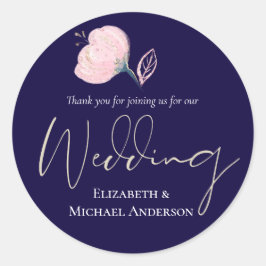 Moderne Navy Blue Roze Roze Gouden Trouwbudget Ronde Sticker