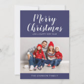 Moderne Navy Blue Script Kerst Foto Feestdagenkaart (Voorkant)