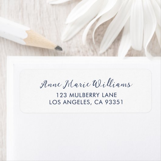 Moderne Navy Blue Script Naam Retouradres Etiket (Insitu)