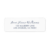 Moderne Navy Blue Script Naam Retouradres Etiket (Voorkant)