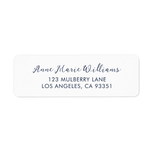 Moderne Navy Blue Script Naam Retouradres Etiket (Voorkant)